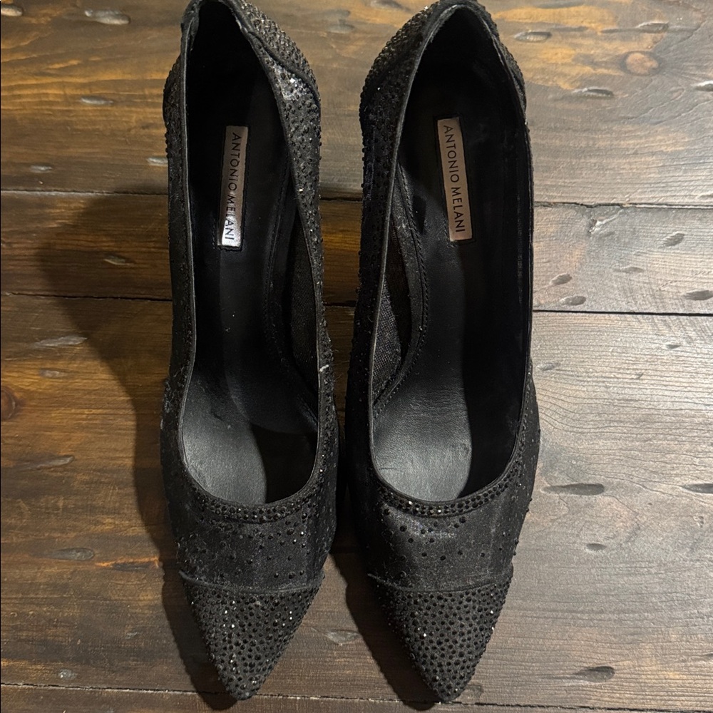 ANTONIO MELANI Black Pointed Toe Rhinestone Pumps-Size 10 - Picture 4 of 9
